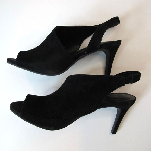 Bandolino Jasmine Black Suede Peep Toe Slingback Peep Toe Heels Women's 8.5M - Picture 6 of 9